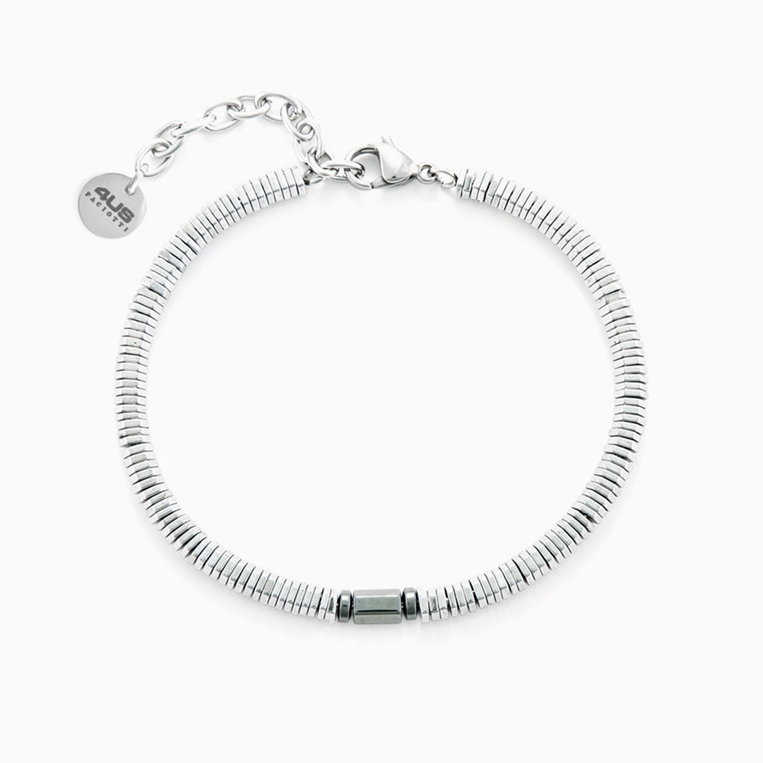 Bracciale uomo in acciaio con ematite grigia centrale