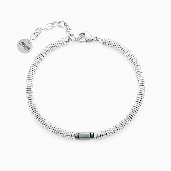 Bracciale uomo in acciaio con ematite grigia centrale
