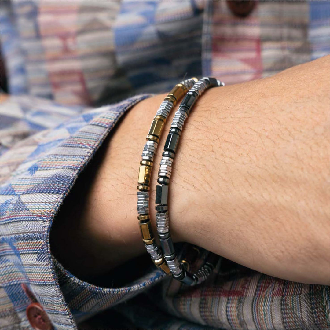 Bracciale uomo in acciaio e ematite geometrica