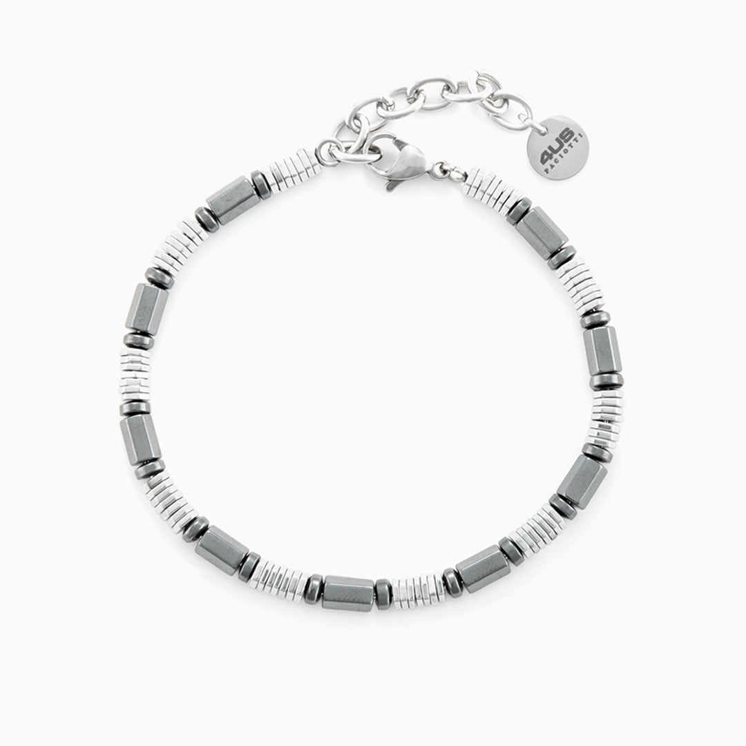 Bracciale uomo in acciaio e ematite geometrica