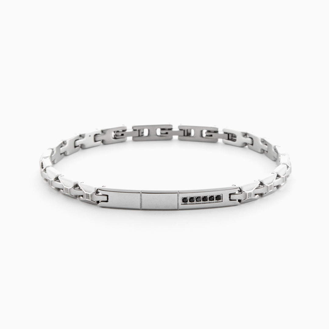 Bracciale in acciaio lucido con cristalli neri