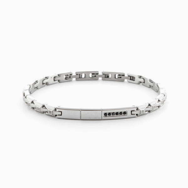 Bracciale in acciaio lucido con cristalli neri