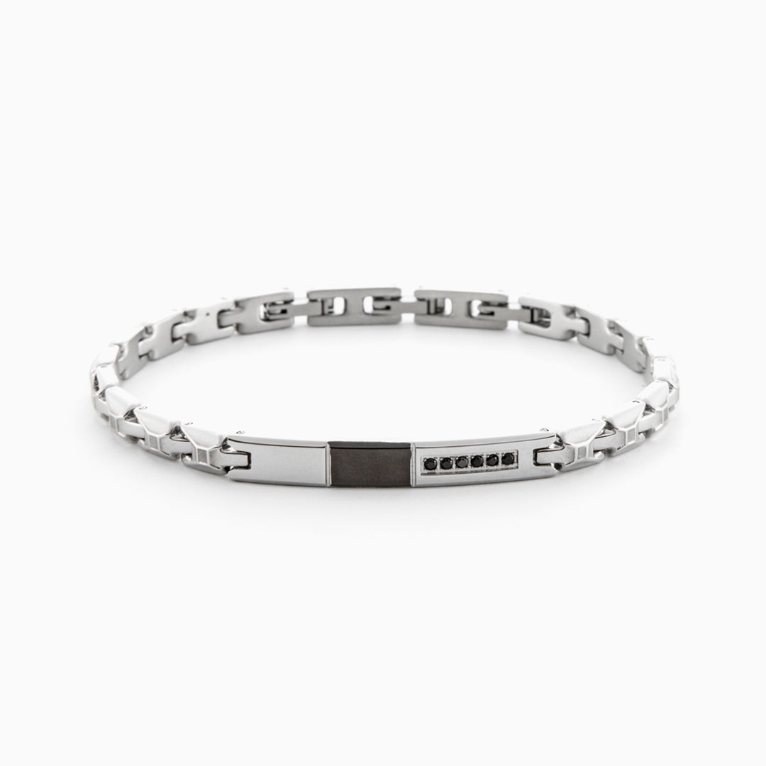 Bracciale in acciaio con finitura nero opaco e cristalli neri
