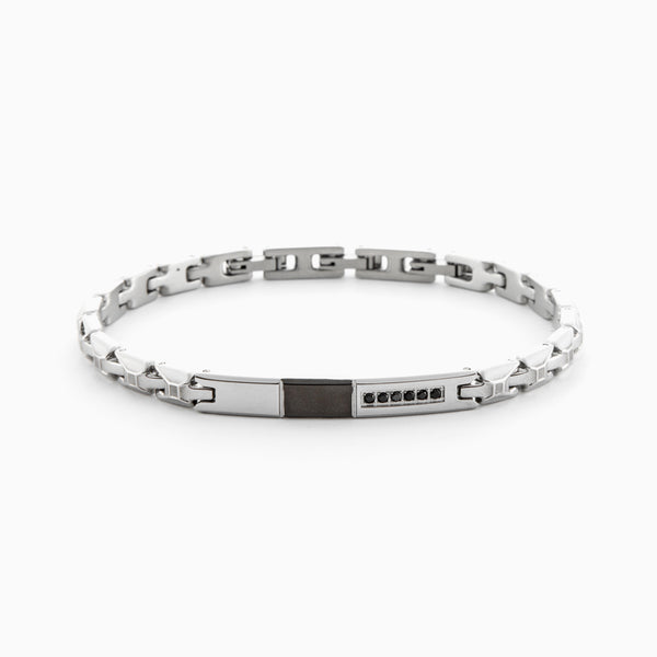 Bracciale in acciaio con finitura nero opaco e cristalli neri