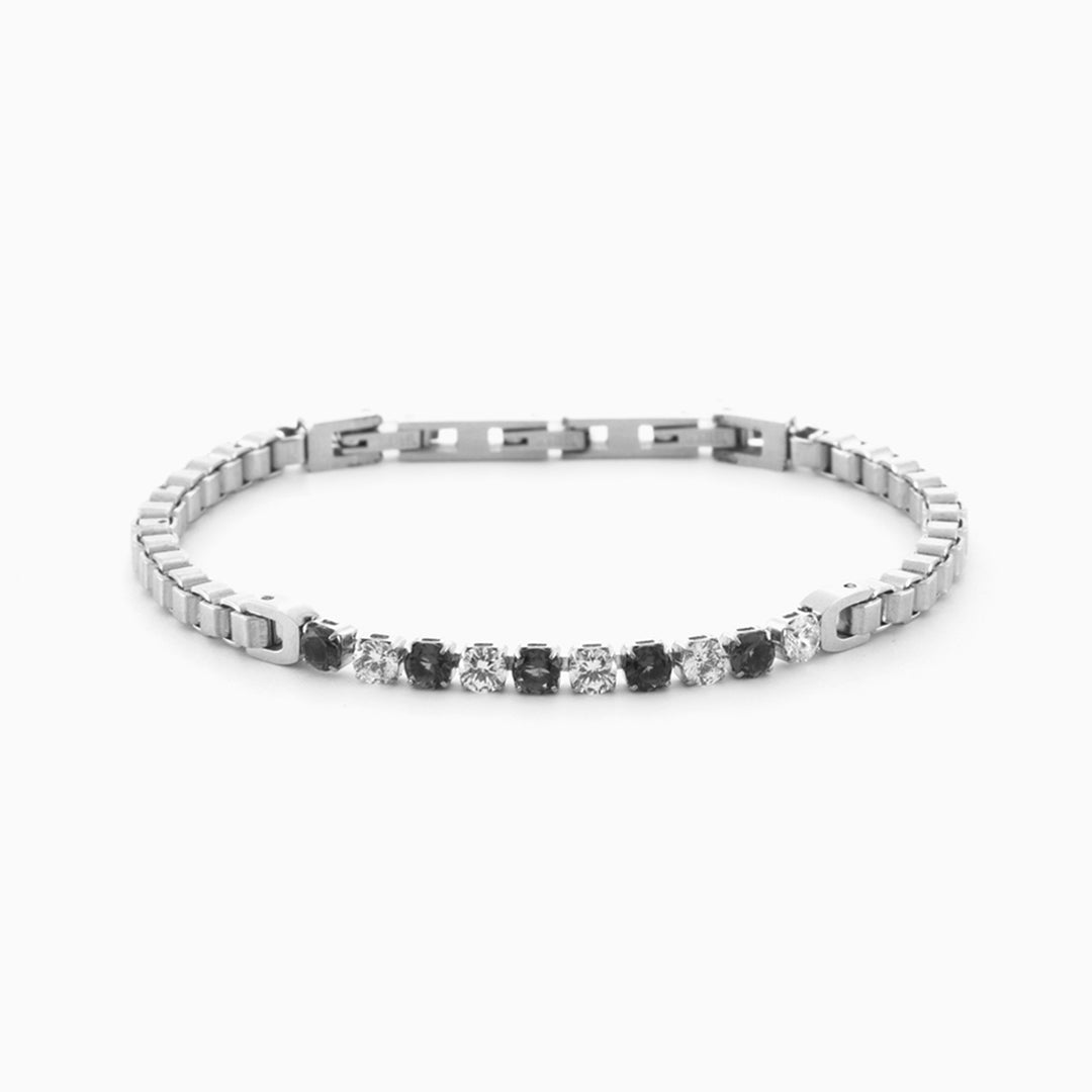 Bracciale tennis in acciaio con zirconi bianchi e neri