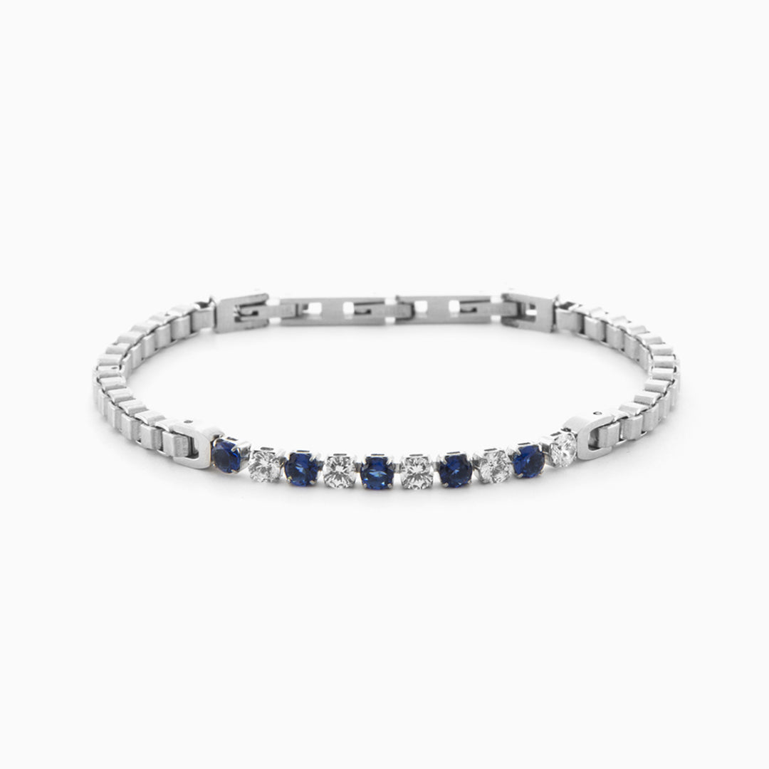 Bracciale tennis in acciaio con zirconi bianchi e blu