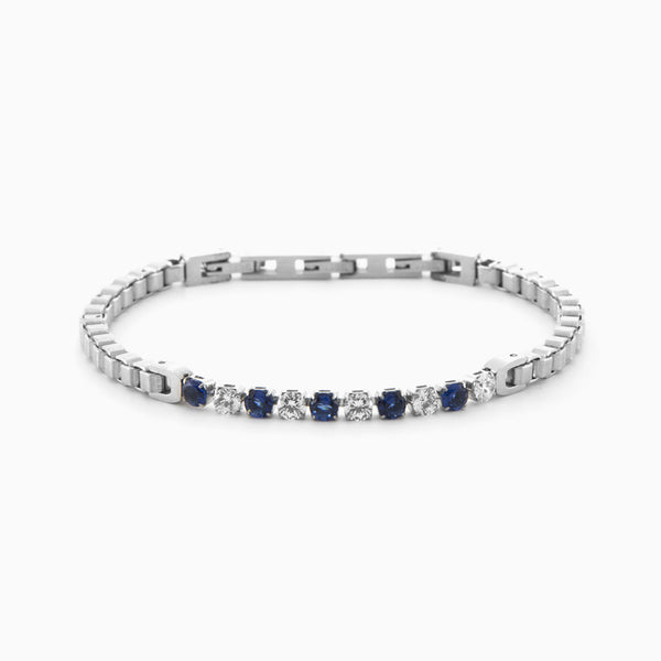 Bracciale tennis in acciaio con zirconi bianchi e blu