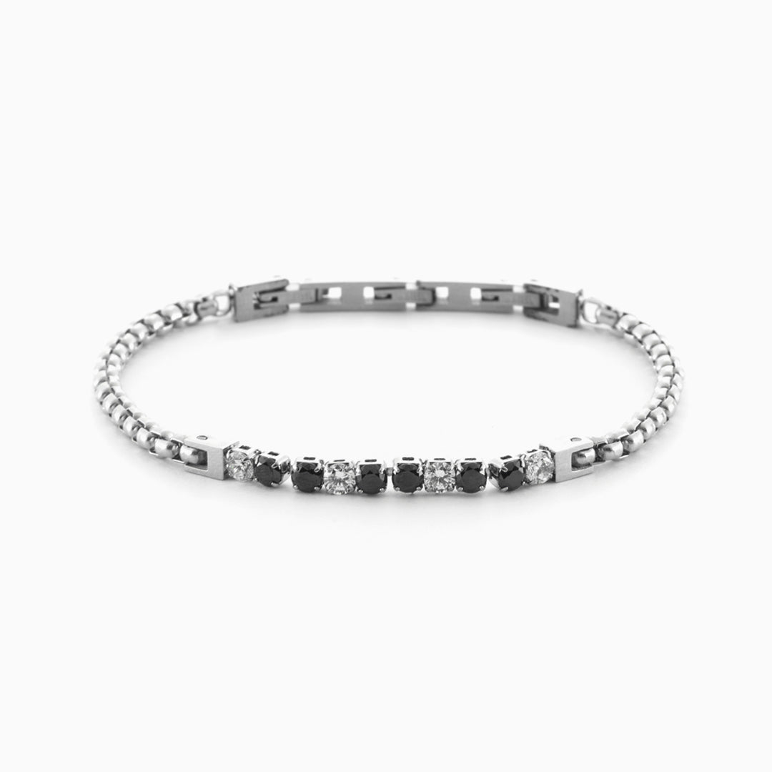 Bracciale tennis con zirconi bianchi e neri su catena doppia