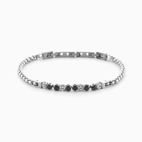 Bracciale tennis con zirconi bianchi e neri su catena doppia