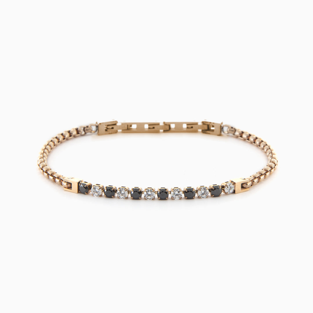Bracciale tennis in acciaio oro rosa con zirconi