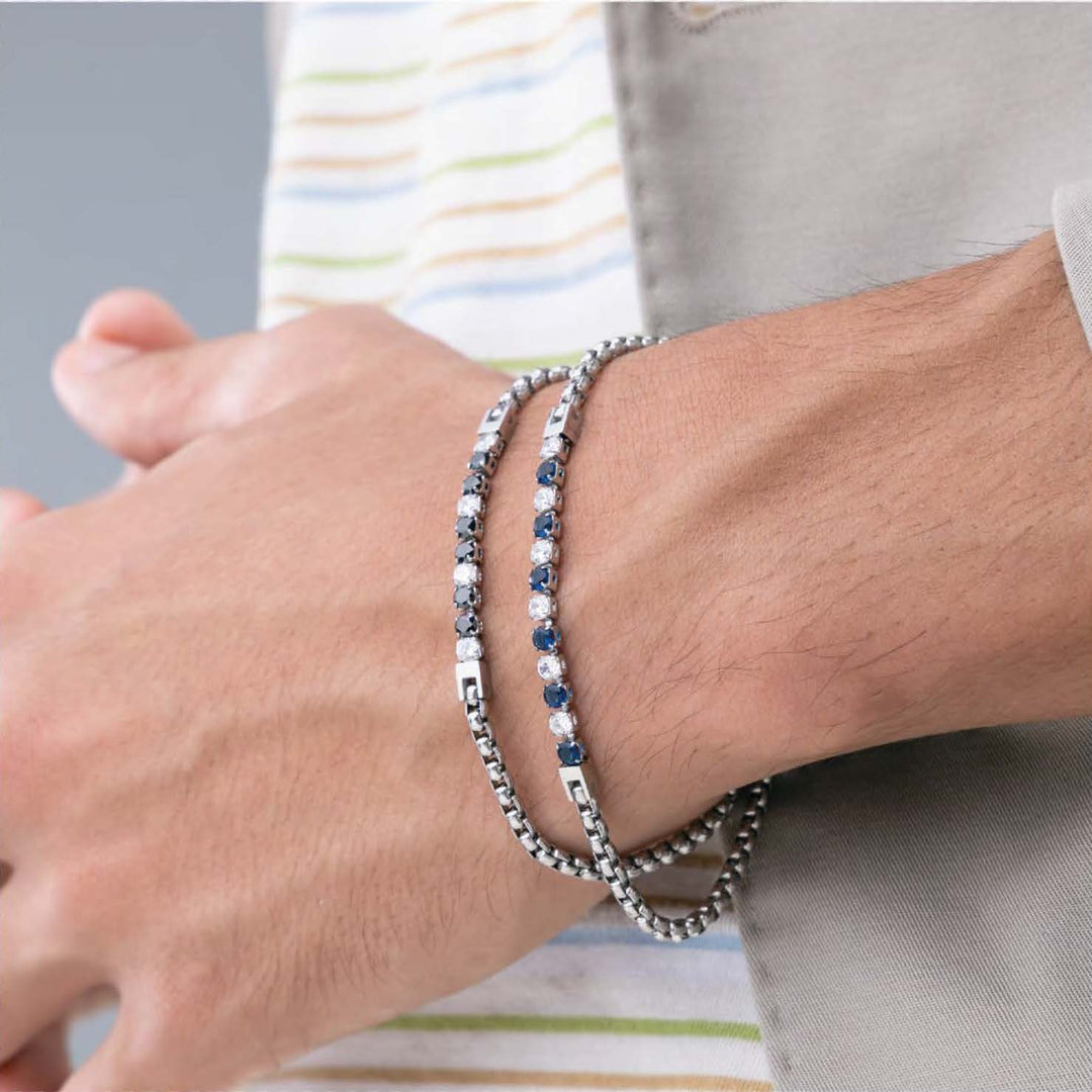 Bracciale tennis in acciaio oro rosa con zirconi