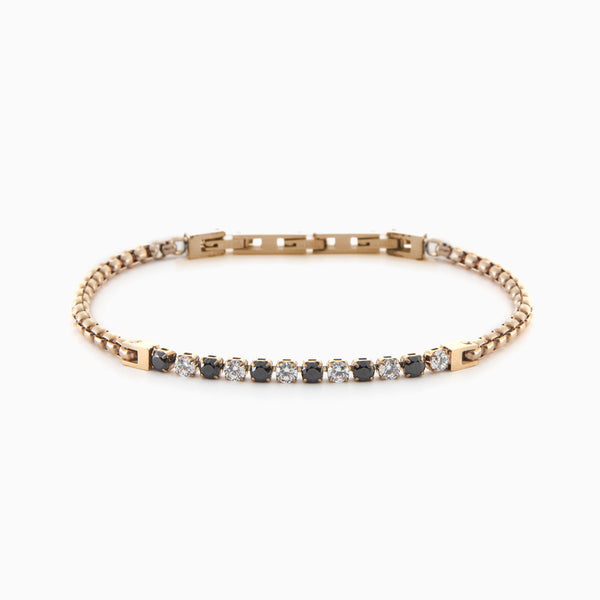Bracciale tennis in acciaio oro rosa con zirconi