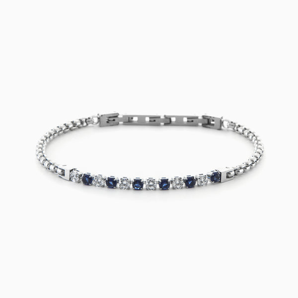 Bracciale tennis in acciaio con cristalli bianchi e blu