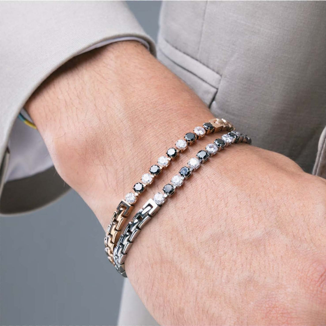 Bracciale in acciaio con zirconi blu e bianchi