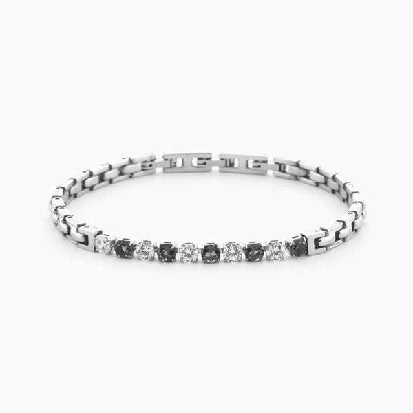 Bracciale in acciaio con zirconi neri e bianchi