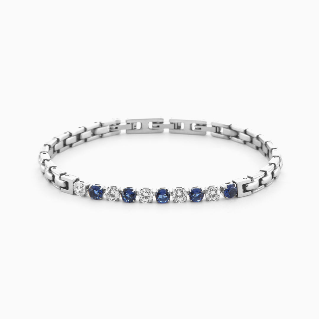 Bracciale in acciaio con zirconi blu e bianchi