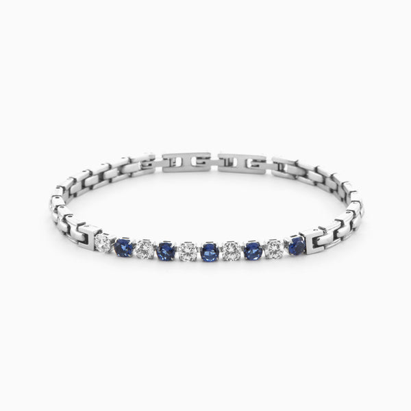 Bracciale in acciaio con zirconi blu e bianchi