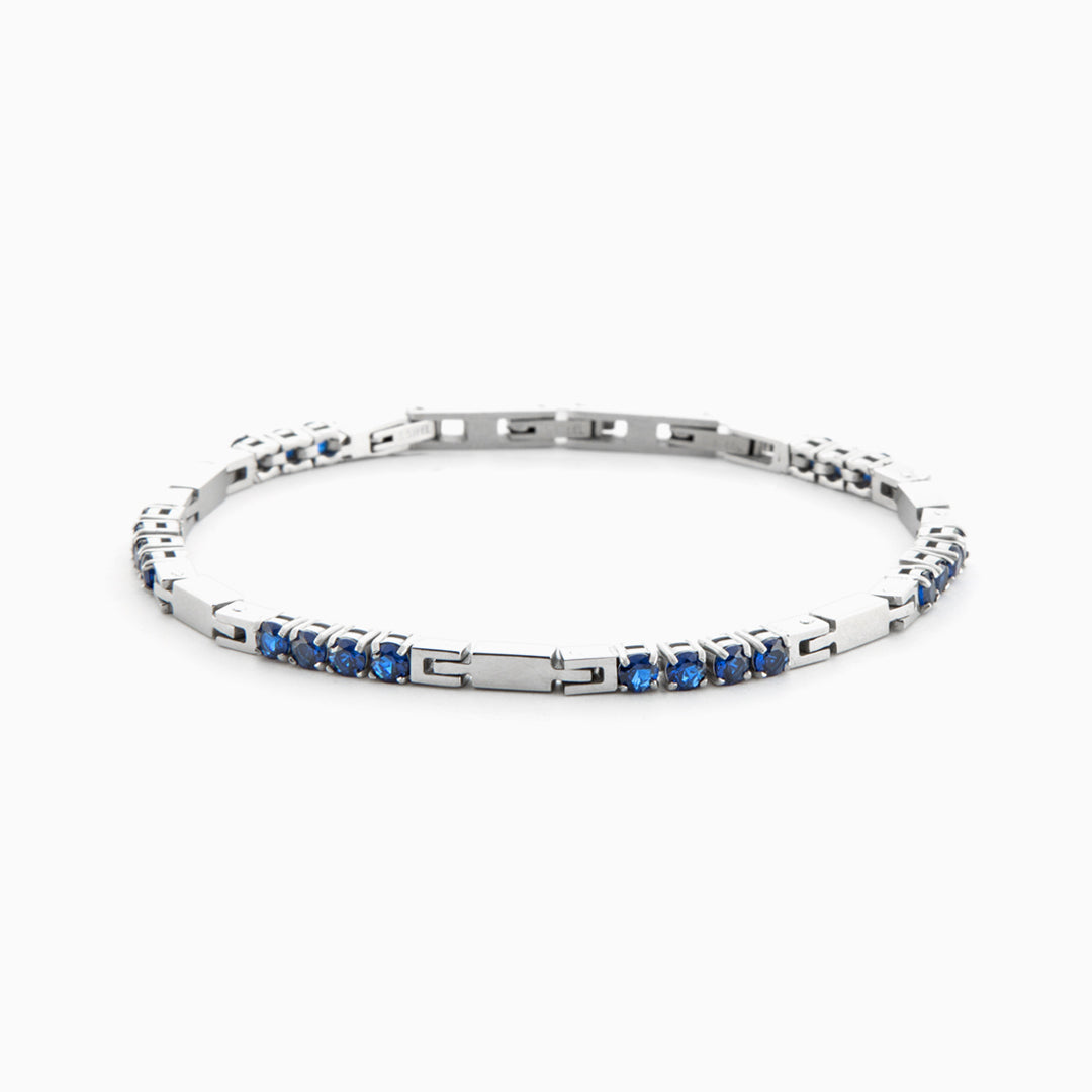 Bracciale tennis in acciaio con zirconi blu