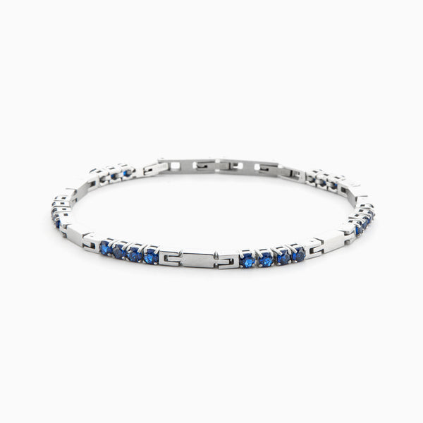 Bracciale tennis in acciaio con zirconi blu