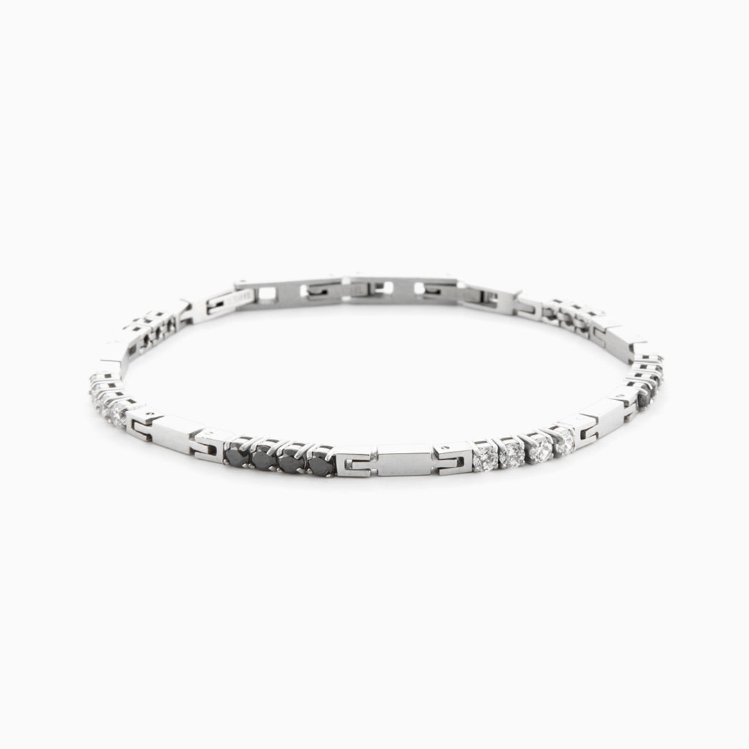 Bracciale tennis in acciaio con cristalli bianchi e neri