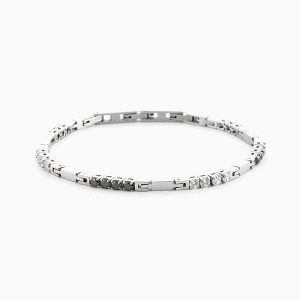 Bracciale tennis in acciaio con cristalli bianchi e neri