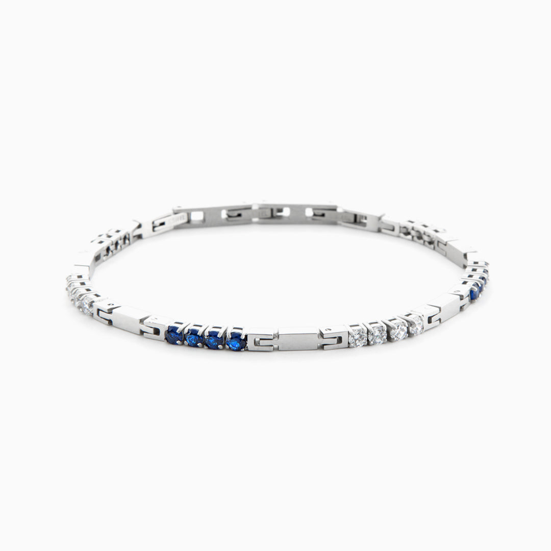 Bracciale tennis in acciaio con cristalli bianchi e blu