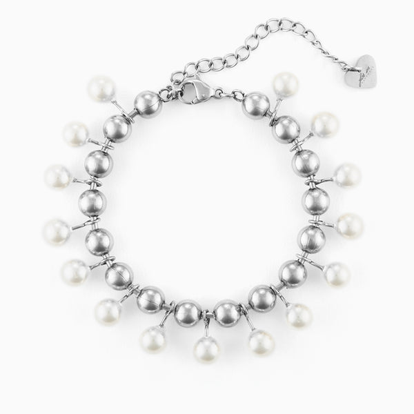 Bracciale in acciaio con sfere e perle pendenti