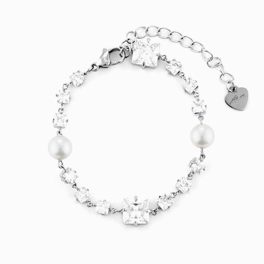 Bracciale regolabile con zirconi luminosi e perle