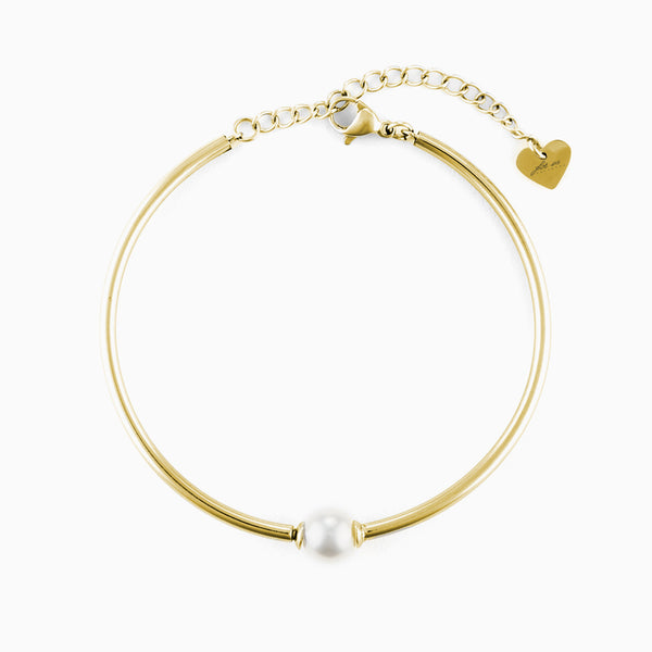 Bracciale rigido dorato con perla bianca