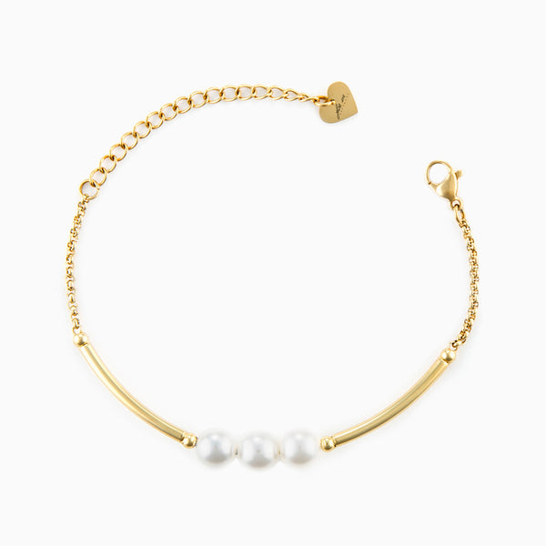 Bracciale dorato con perle bianche
