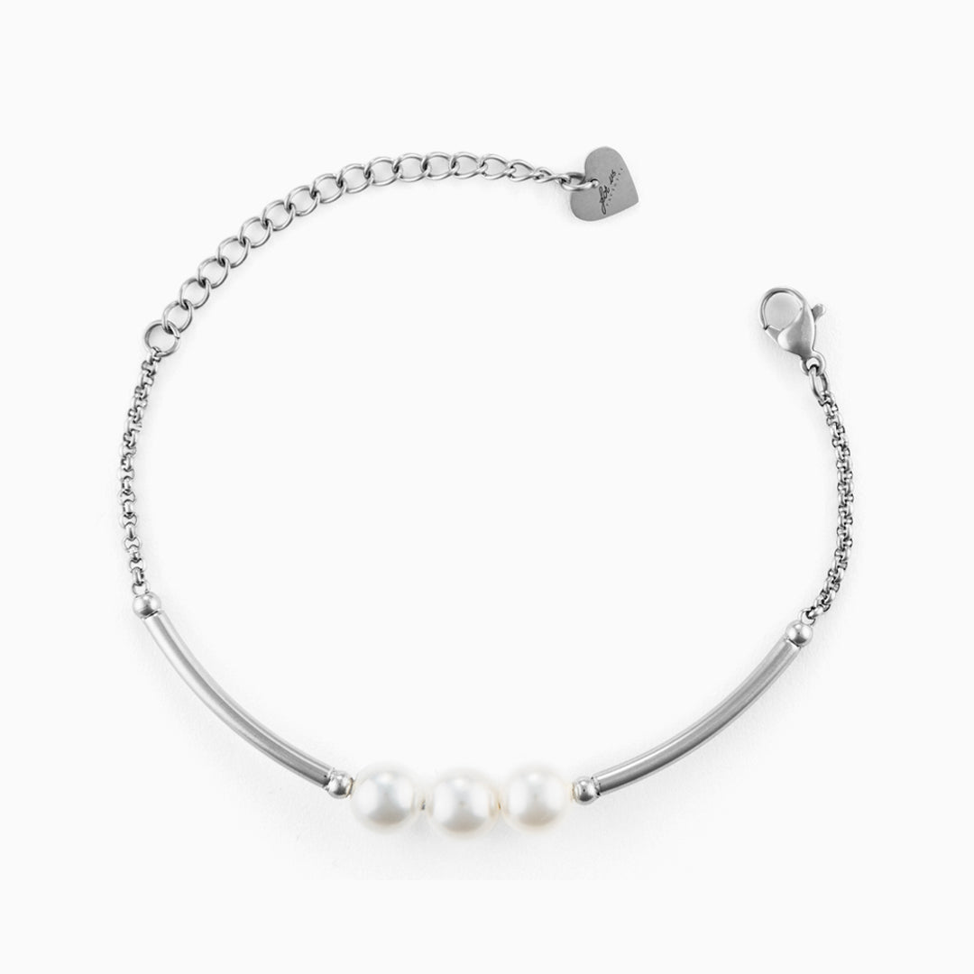 Bracciale in acciaio con perle bianche