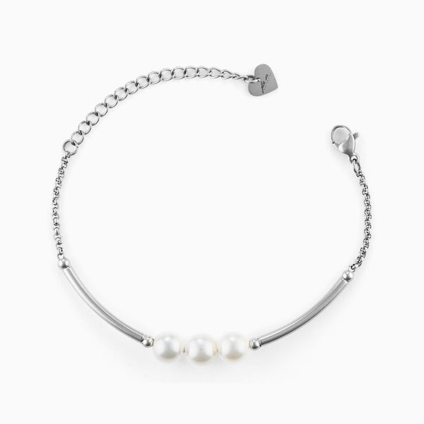 Bracciale in acciaio con perle bianche