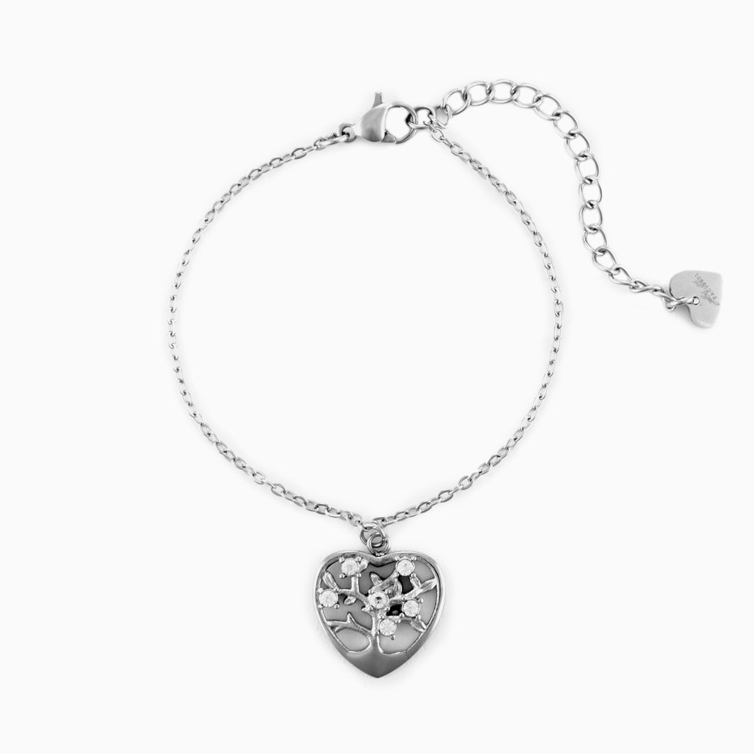 Bracciale in acciaio con pendente cuore e zirconi bianchi