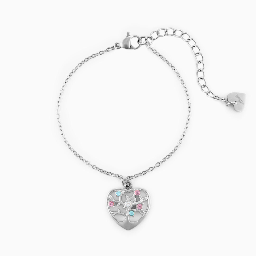 Bracciale in acciaio con pendente cuore e zirconi multicolor