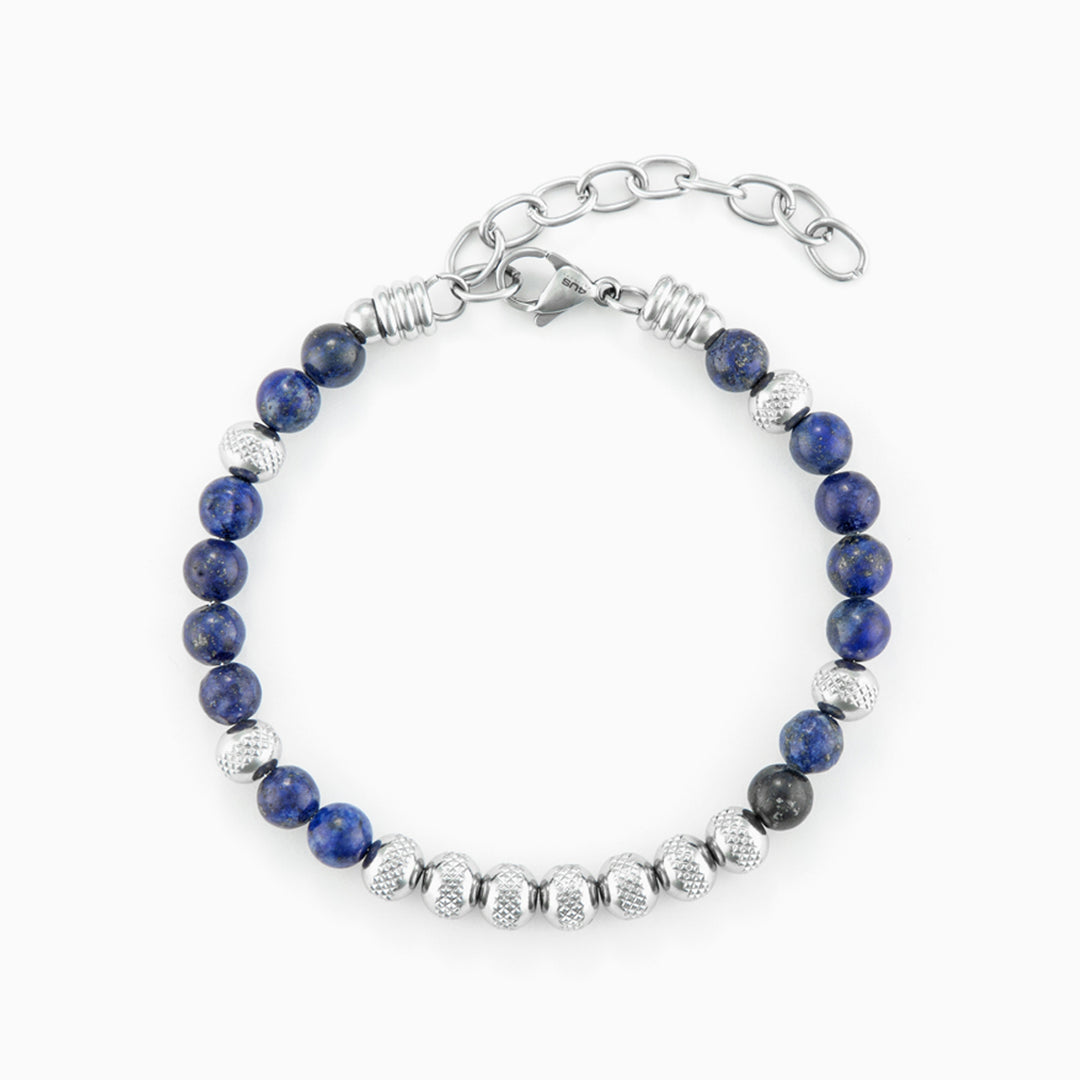 Bracciale in acciaio con pietre naturali lapislazzuli