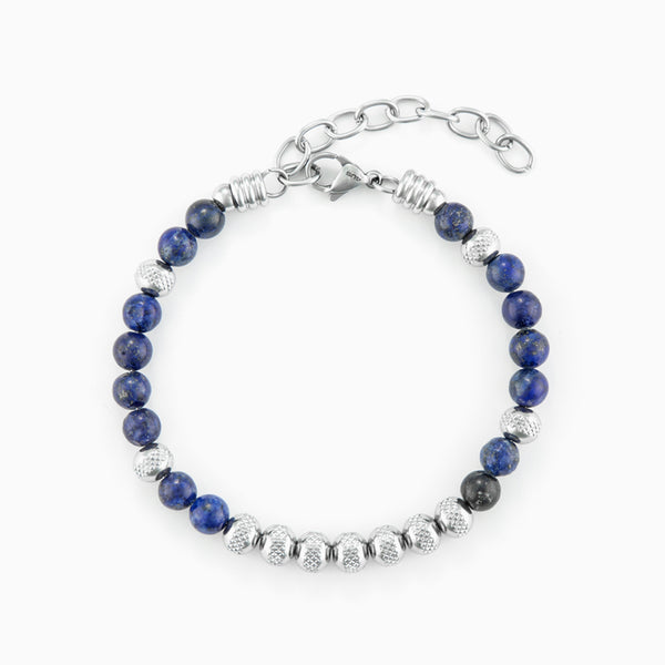 Bracciale in acciaio con pietre naturali lapislazzuli