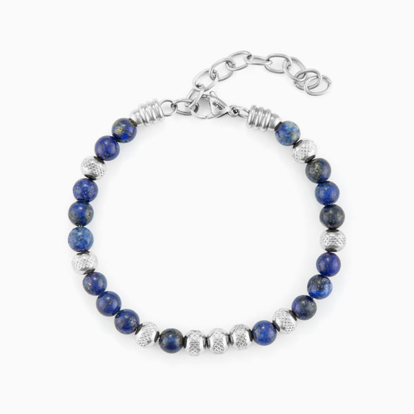 Bracciale in acciaio e lapislazzuli con sfere lavorate