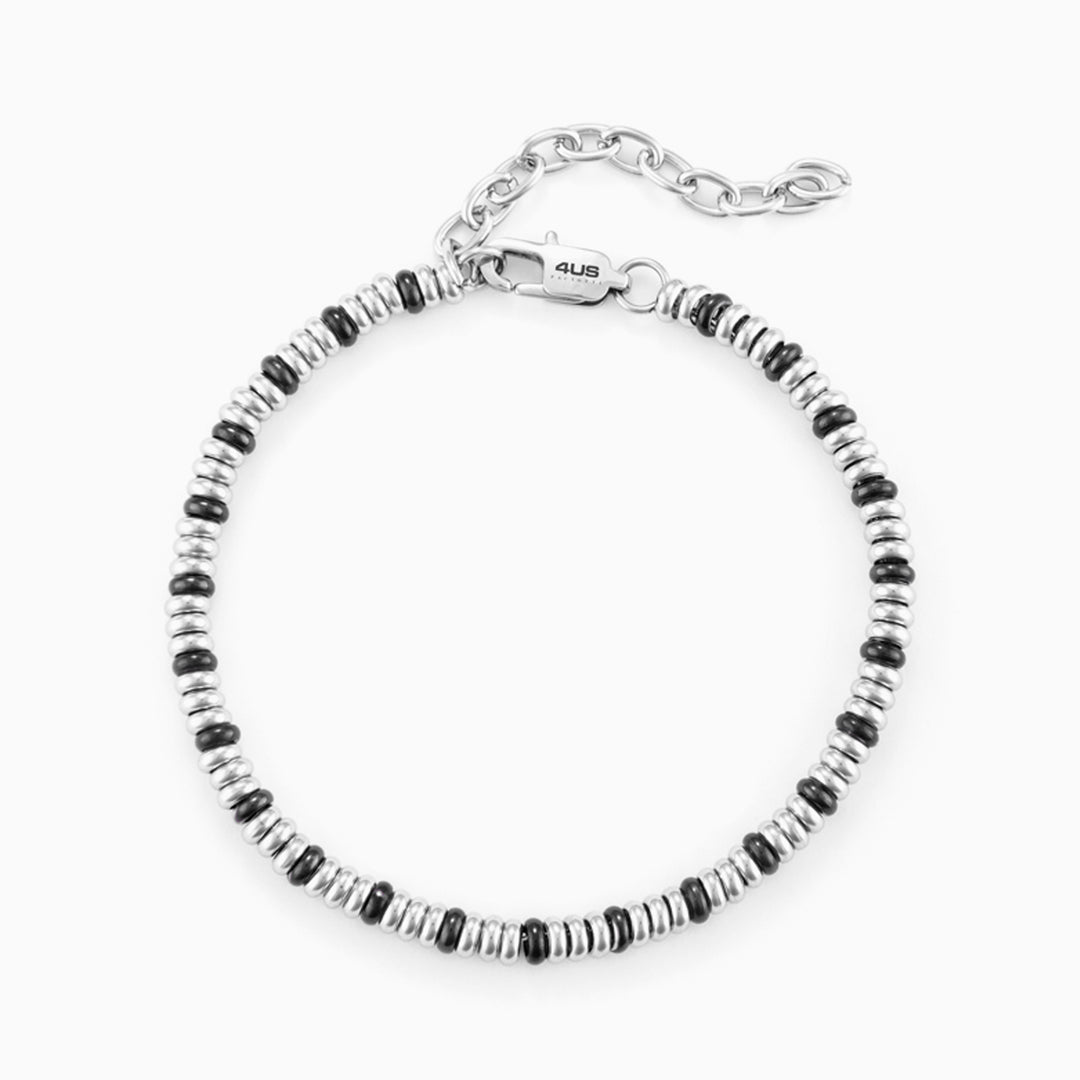 Bracciale in acciaio con rondelle bicolore nere e argento