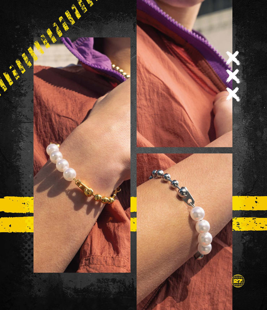 Bracciale in acciaio con perle bianche