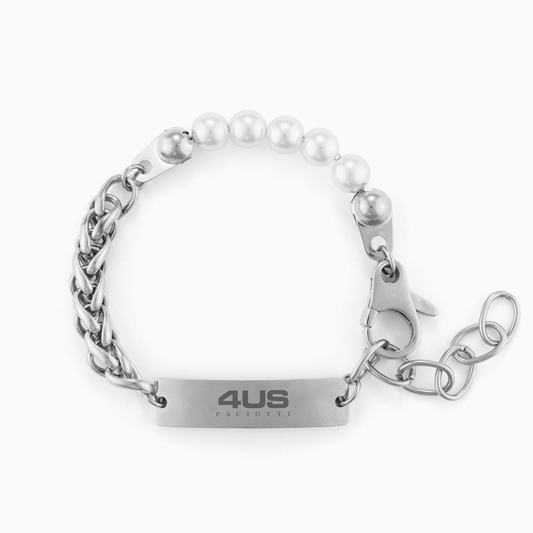 Bracciale in acciaio con perle bianche