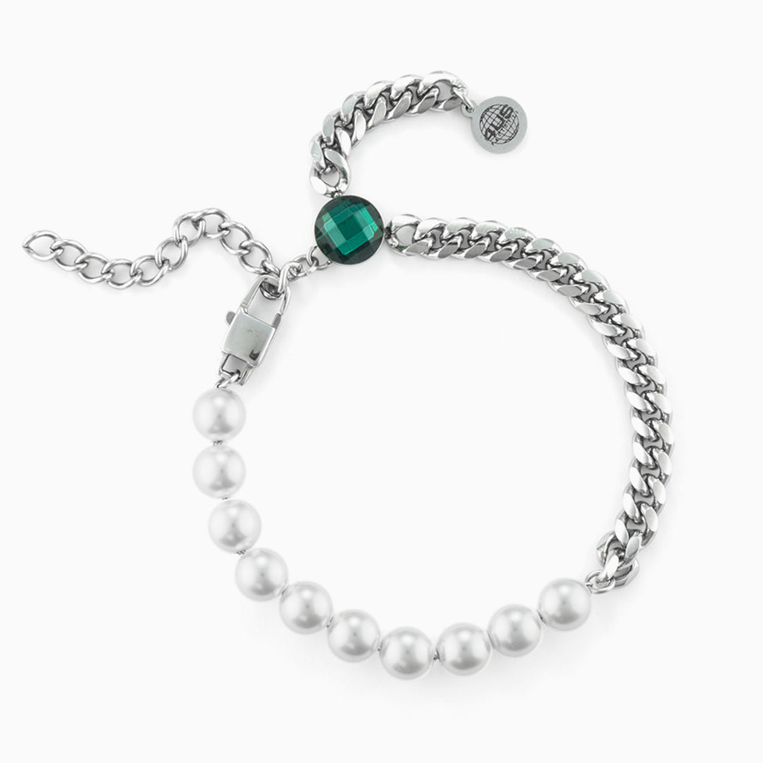 Bracciale Donna con Perle Bianche e Catena in Acciaio