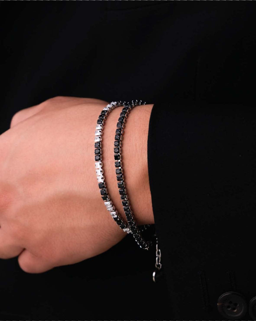 Bracciale tennis uomo in acciaio con zirconi