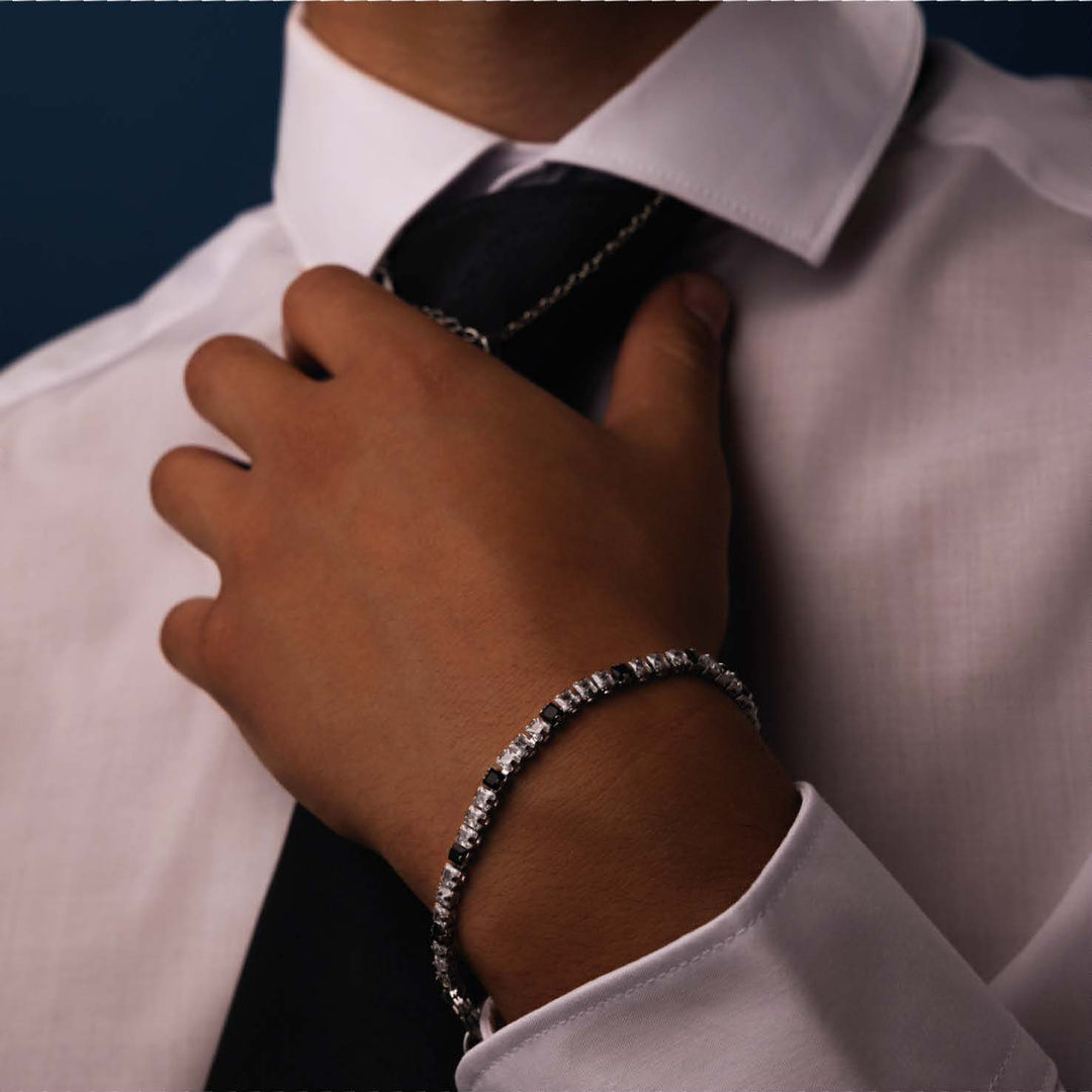 Bracciale tennis uomo in acciaio con zirconi