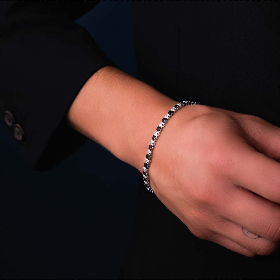 Bracciale tennis uomo in acciaio con zirconi