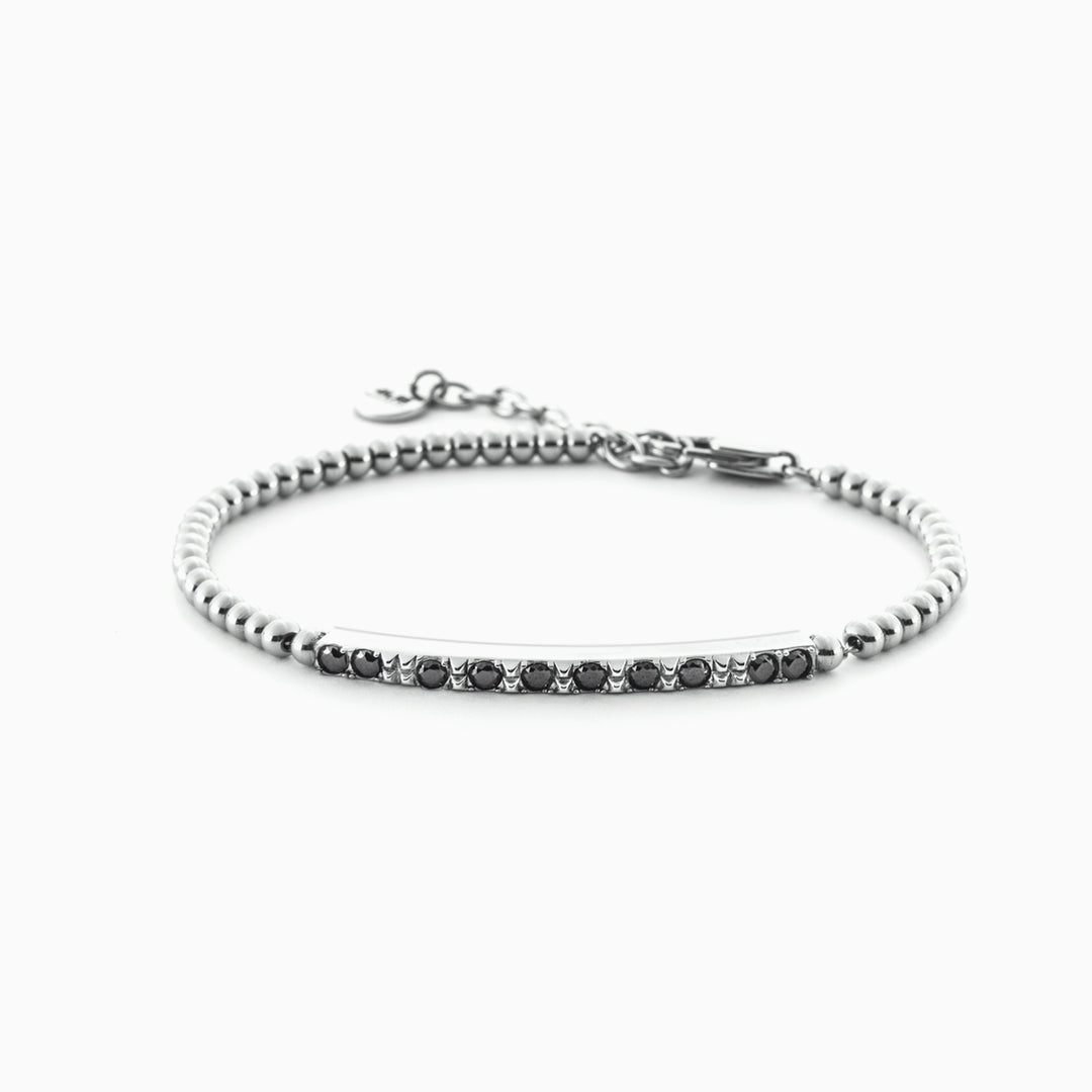 Bracciale uomo in acciaio con piastra e zirconi