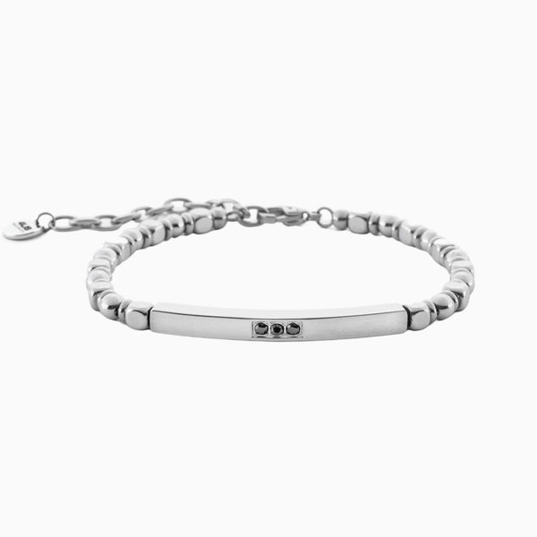 Bracciale uomo in acciaio con piastra e zirconi neri