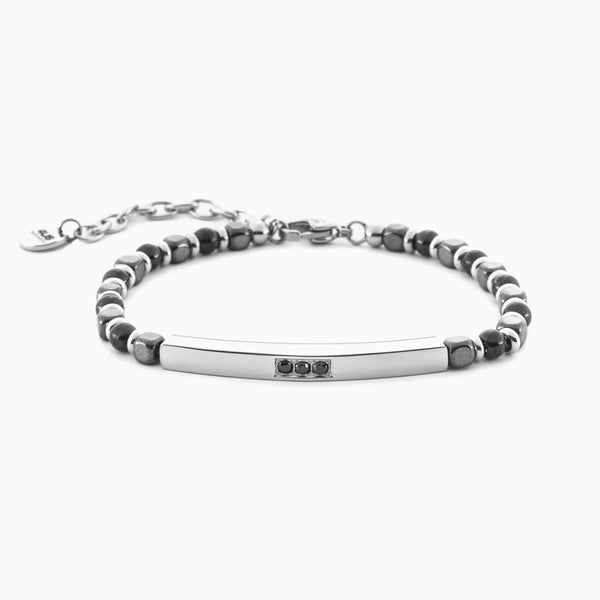 Bracciale uomo ematite con piastra e zirconi