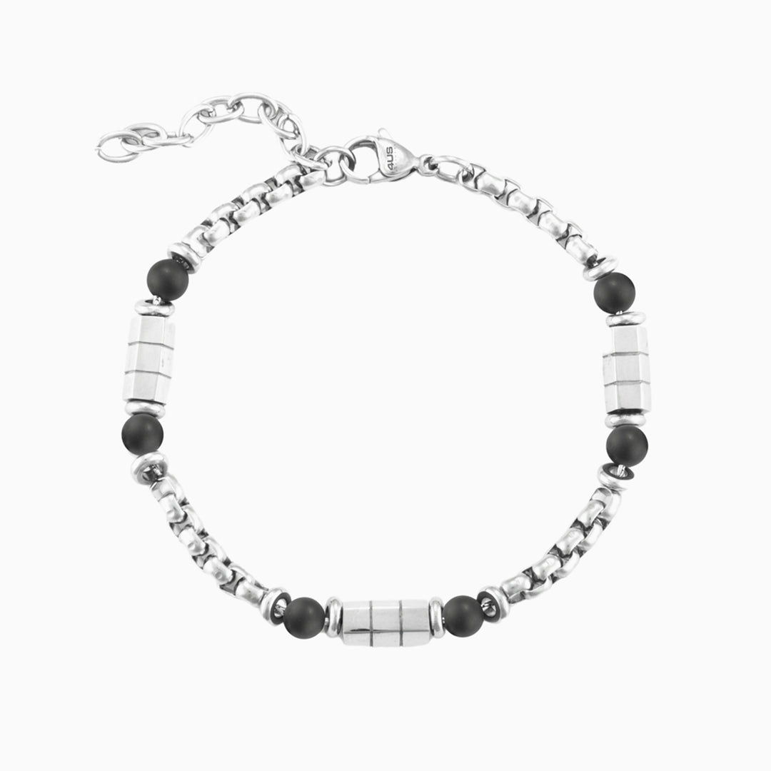 Bracciale uomo in acciaio con sfere di ematite nera