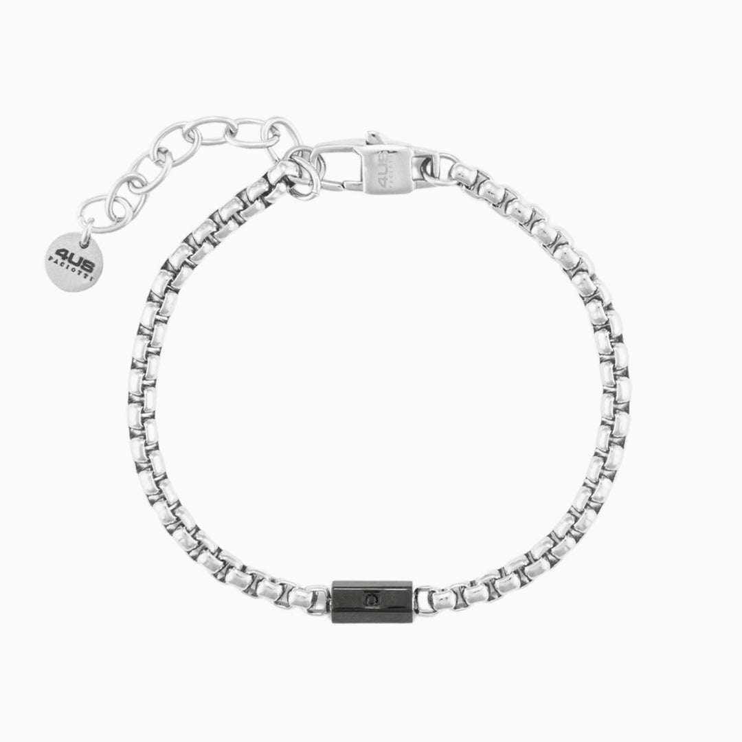 Bracciale uomo in acciaio con inserto nero e pietra nera