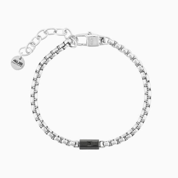 Bracciale uomo in acciaio con inserto nero e pietra nera